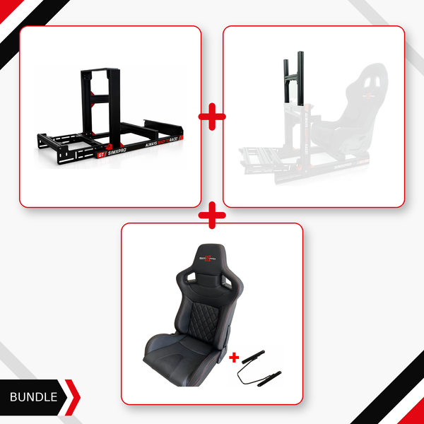 SimXPro GT cockpit with model-specific integrated monitor mount and XL GT seat bundle