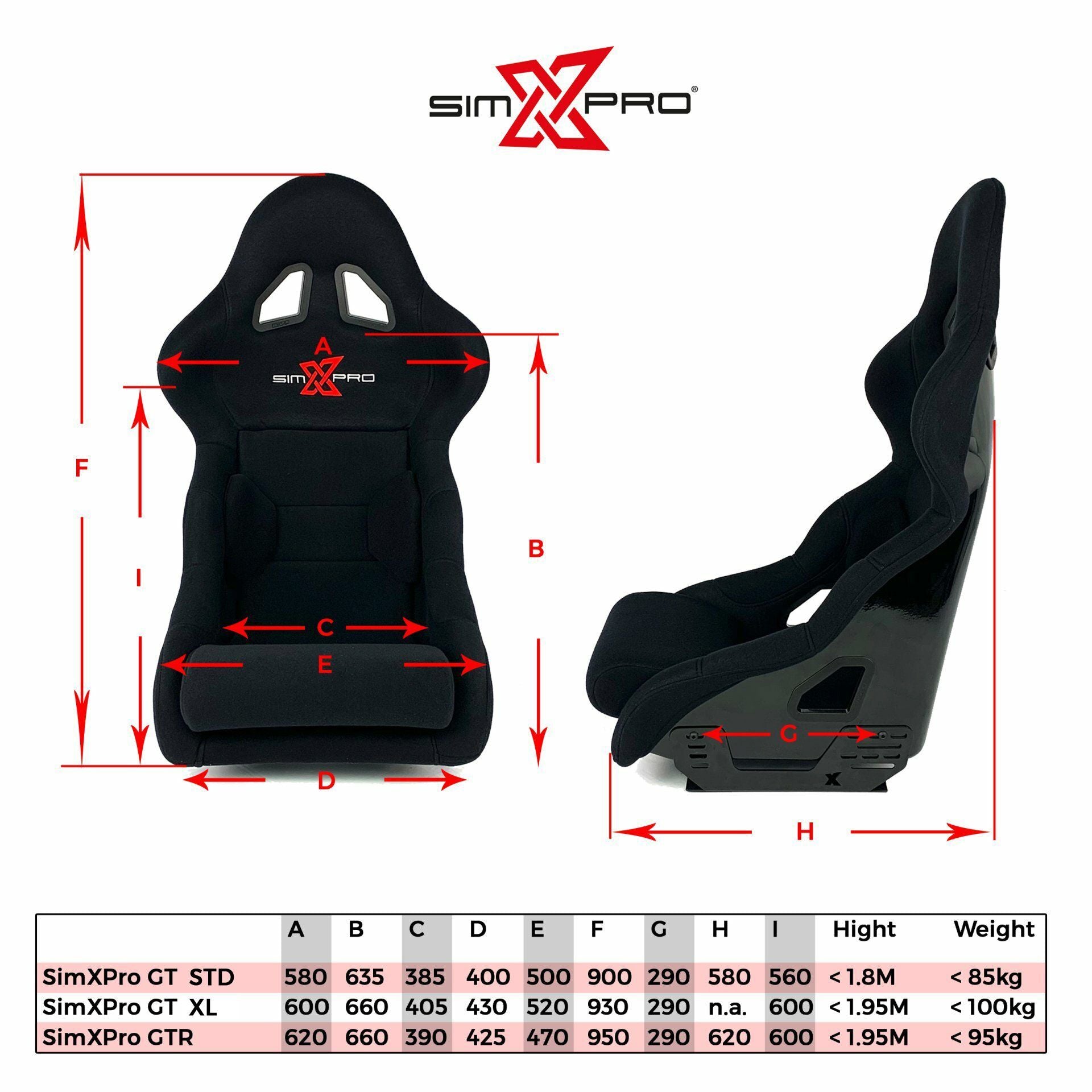 SimXPro® GT-RS® XL GT SEAT + Seat Mounts Included