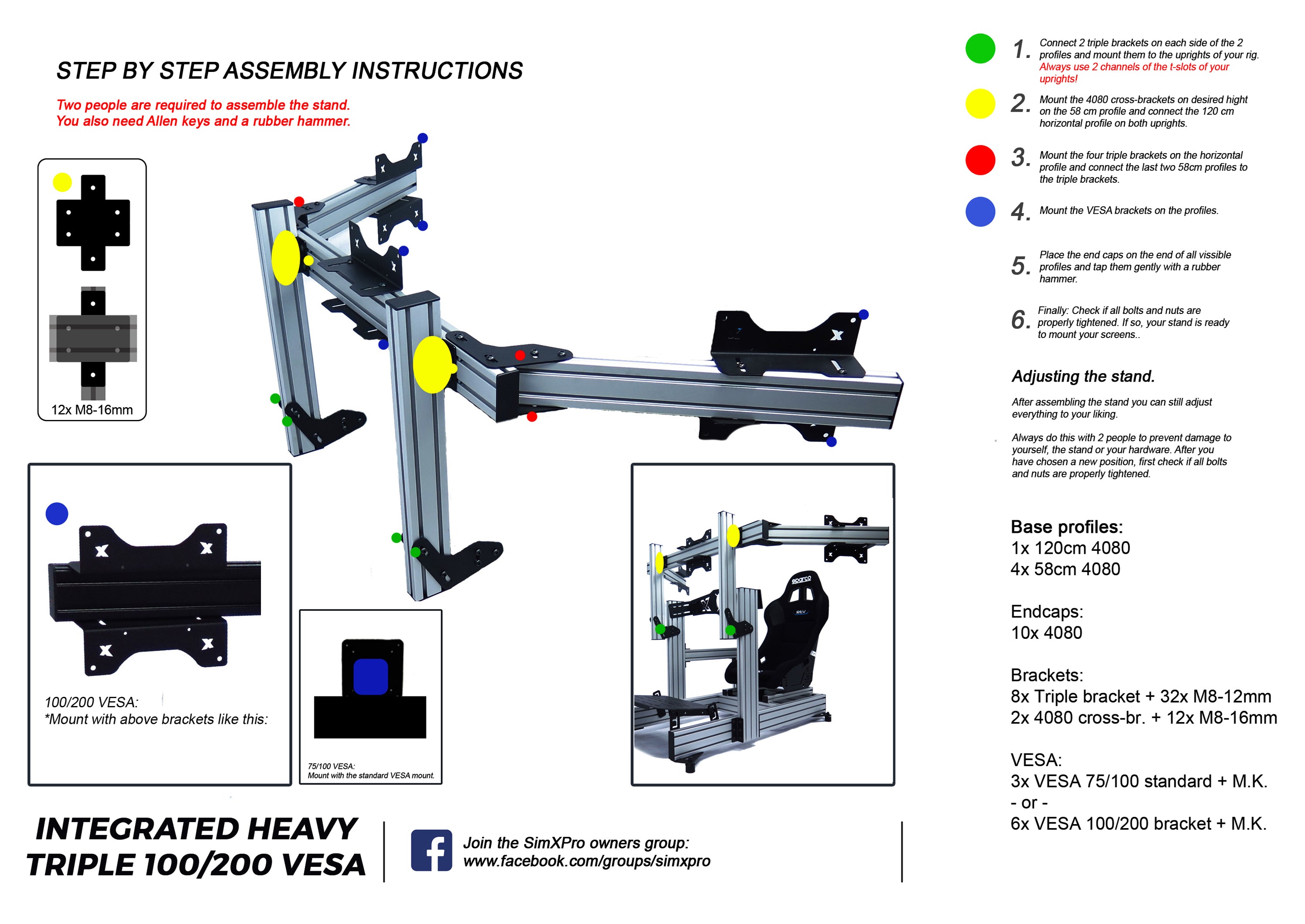 SimXPro Integrovaná sestava se třemi monitory Heavy – VESA 75-100-200 – černá
