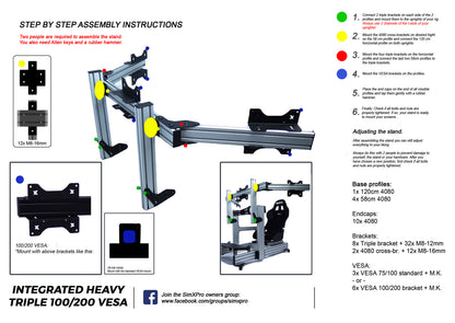 SimXPro Integrated Triple Screen Setup Heavy - VESA 75-100-200 - Black