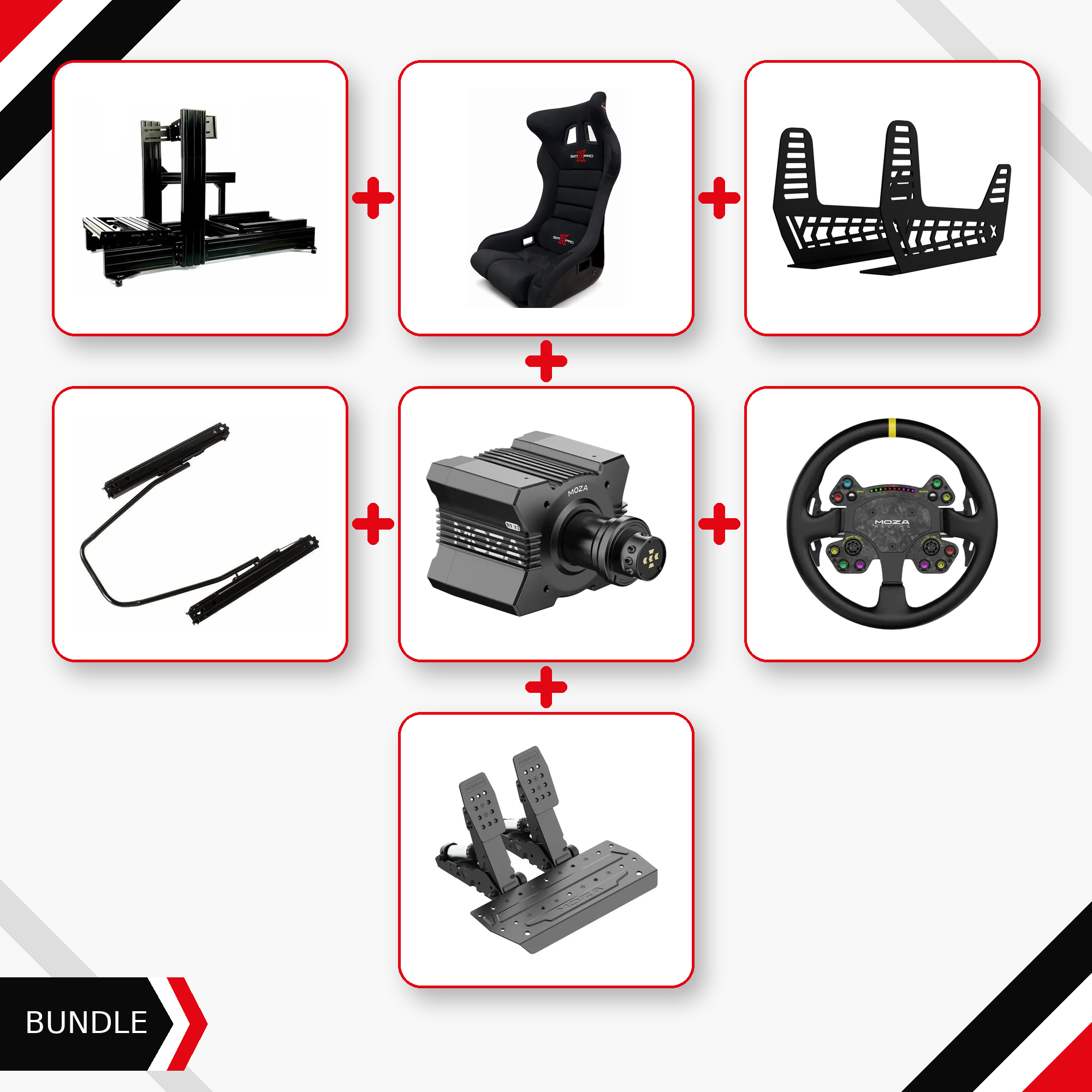 SimXPro XT120 racing bundle with GT-R Seat, MOZA R9, CS V2P wheel and SR-P pedals