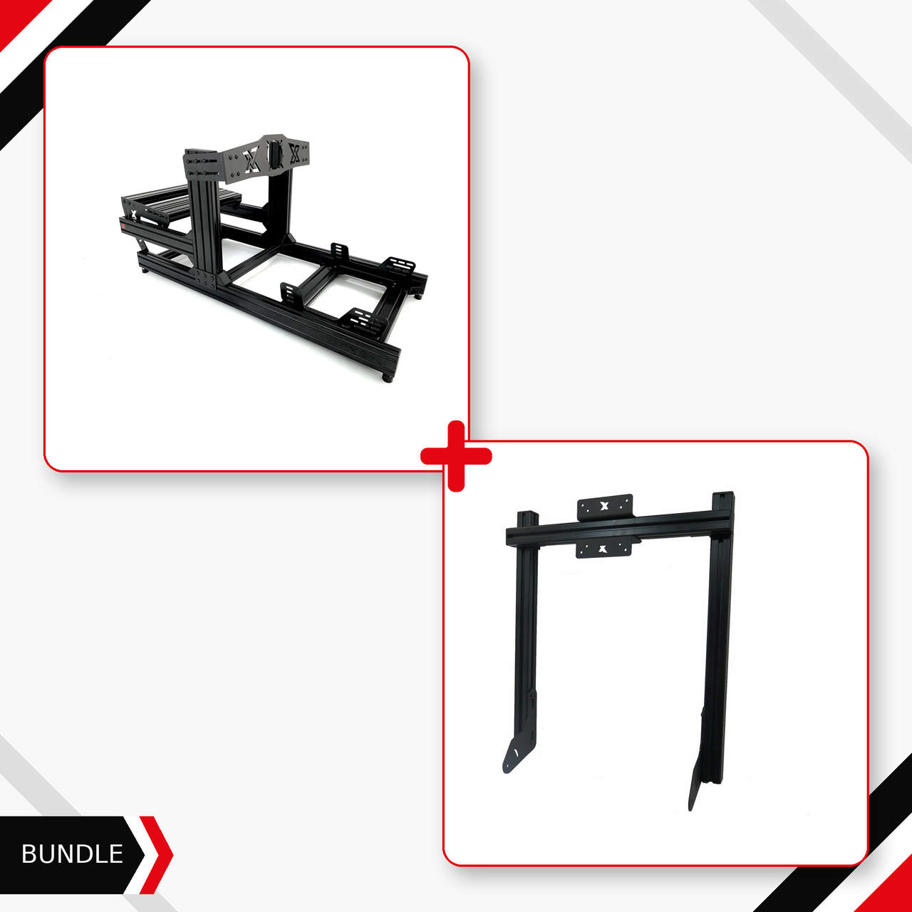 SimXPro FR-DD Formula cockpit and black integrated single monitor mount bundle