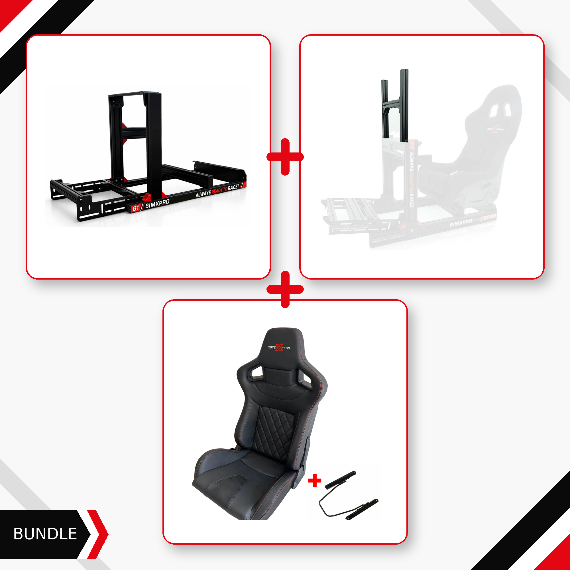 SimXPro GT cockpit with model-specific integrated monitor mount and XL GT seat bundle