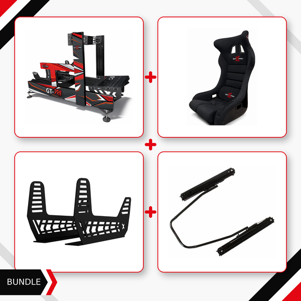 Black SimXPro GT-PRO cockpit, GTR seat, seat mounts and slider bundle
