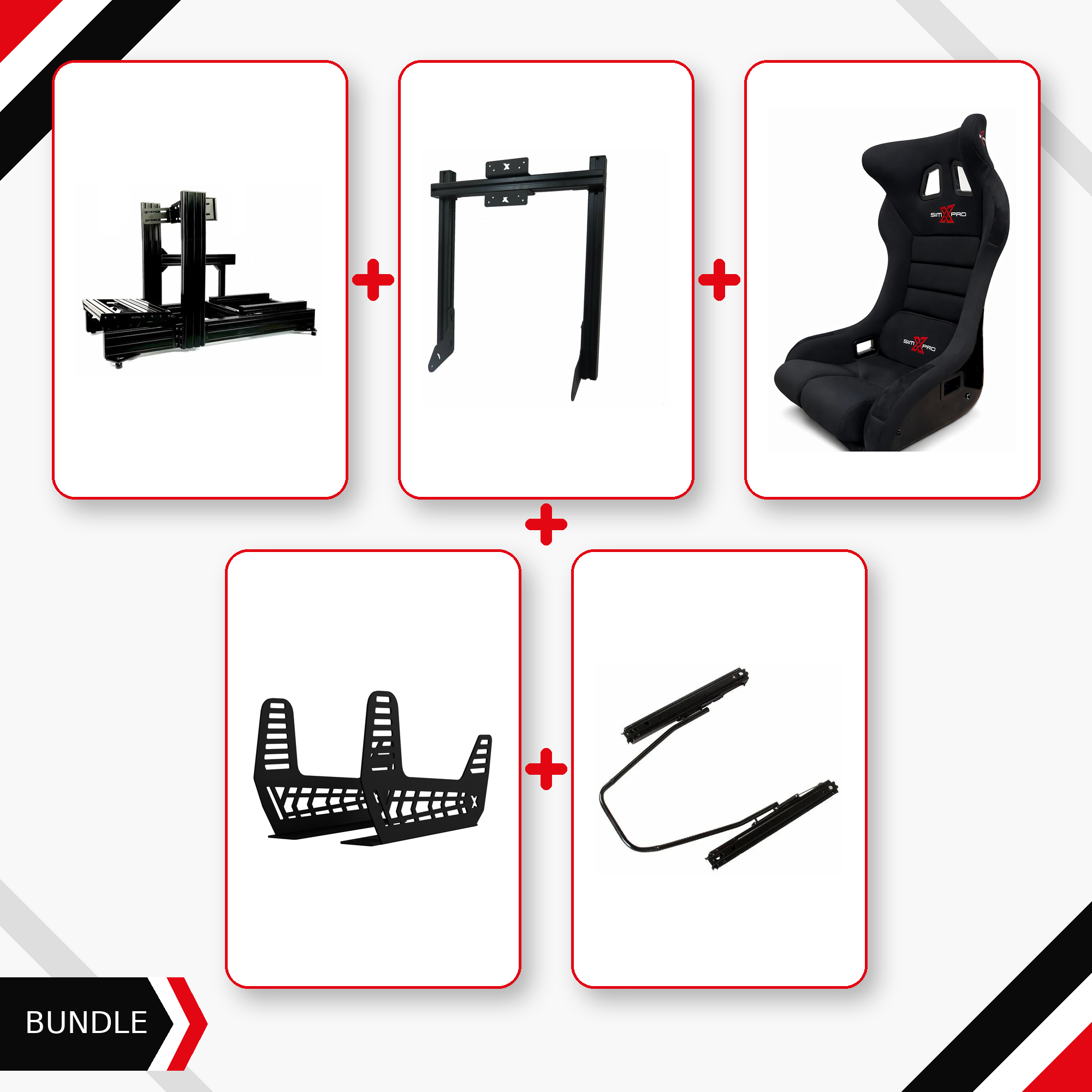 SimXPro XT120 cockpit, integrated monitor mount, GTR seat, seat mounts and slider bundle